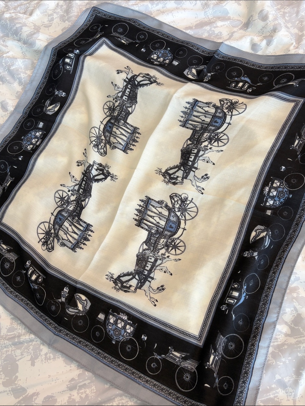 Black & Cream Horse-Drawn Carriage Decorative Scarf